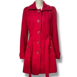 Roz & Ali Women's Red Button Down Wool Walking Pea Coat